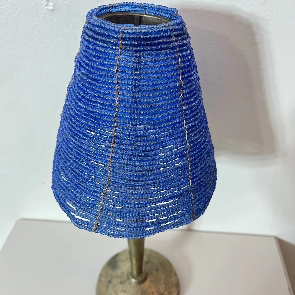 Pottery‎ Barn Blue Beaded Brass Stand Votive Fairy Lamp 12